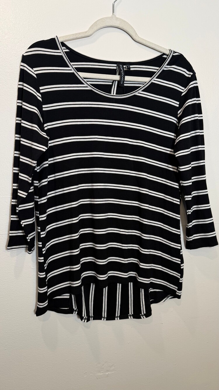 zoe+phoebe Small Black White Rayon Spandex Long Sleeve Shirt
